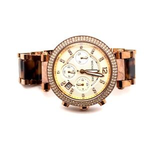 Michael Kors MK-5538 Parker Rose Gold Tortoise Shell Glitz Watch Non-Working